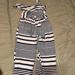Kids jumpsuit with navy blue and white spripes